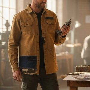 Men's Stylish Tan and Blue Shirt Jacket